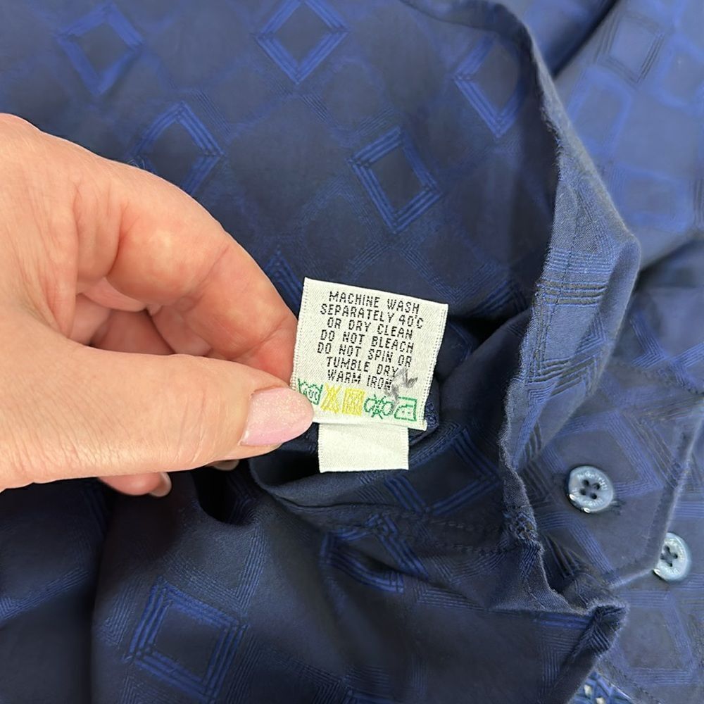 Bugatchi Blue Diamond Pattern Cotton Classic Fit … - image 7